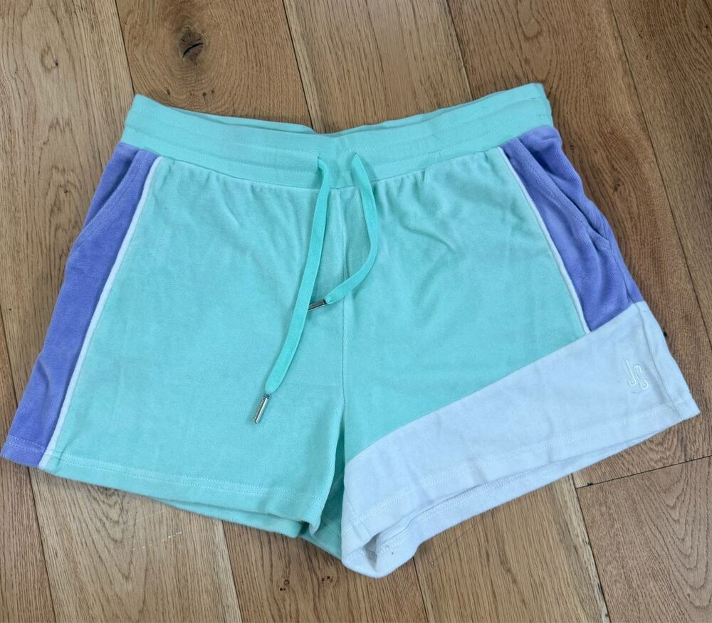 Juicy Couture Women’s Velour Colorblock Shorts Mint Lavender Y2K Style Size L